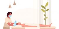 ilustracion color semi rgb tratamiento belleza terapia spa inyeccion cosmetica facial procedimiento salon esteticista personajes dibujos animados cliente femenino